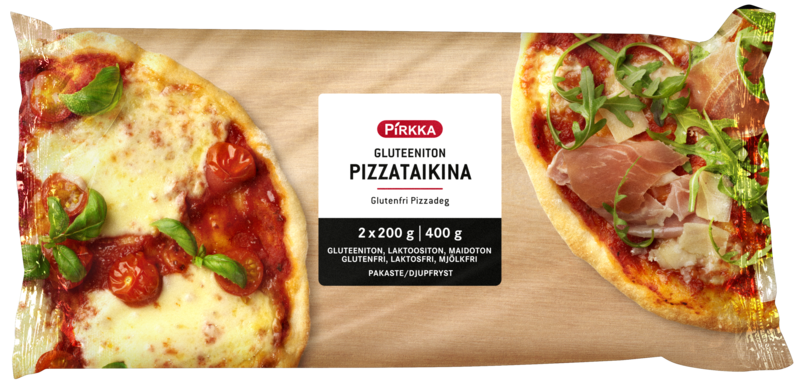 Pirkka gluteenittoman pizzataikinan pakkaus.